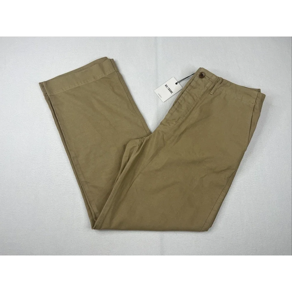 RE/DONE 90s Trouser High Rise Washed Khaki Tan Wide Leg Pants NWT 30